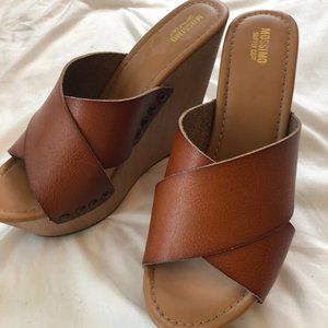 Wooden Block Wedges with Leather Strap